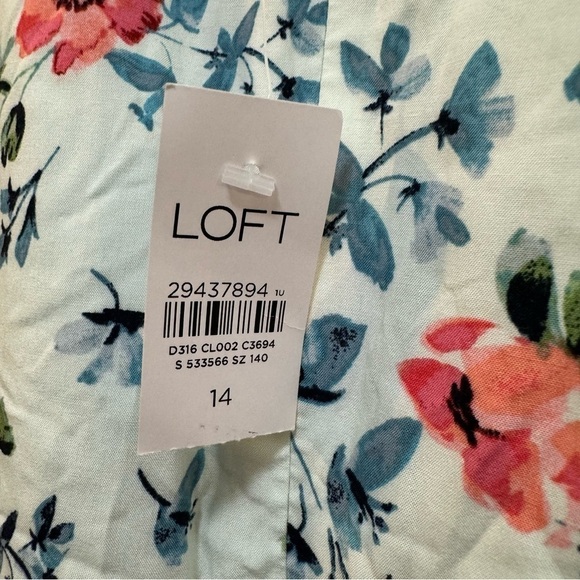 LOFT Floral Tunic Tie Back Bell Sleeve Boho Style Mini Dress Size 14 - Picture 9 of 15